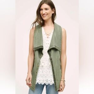 Marrakech Tombolo Utility Waterfall Front Vest Army Green for Anthropologie NWOT